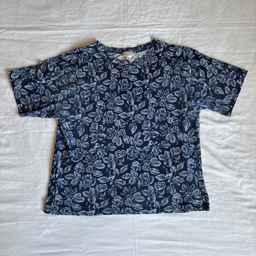 VTG Banana Republic Safari T-Shirt Small Blue All Over Print Floral 80s Boxy Fit